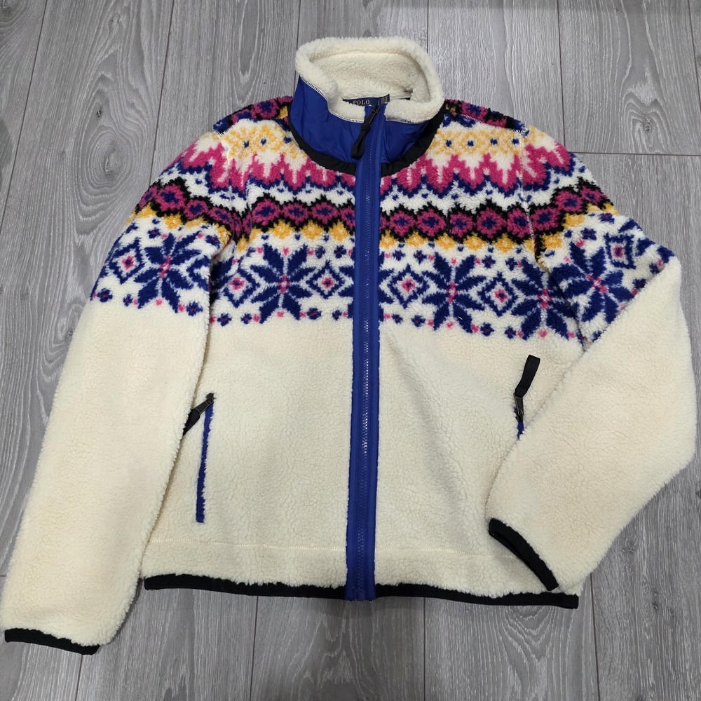 Polo Ralph Lauren Cream and Blue Patterned Fleece Jacket